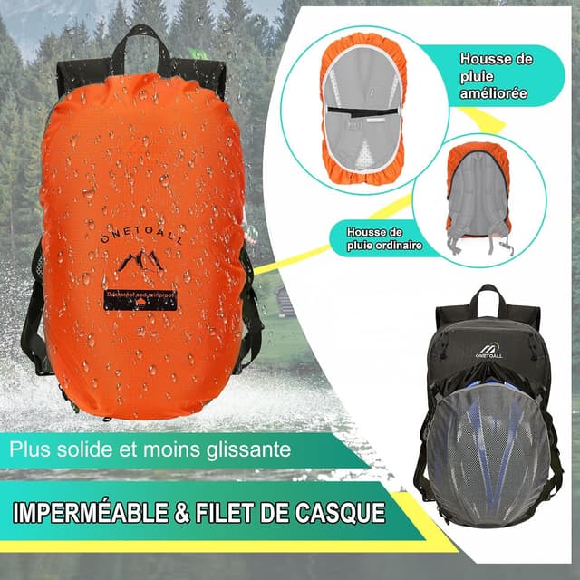 Detalle de ONETOALL Sac à Dos Vélo 15L avec couvre-casque, housse de pluie et fermeture antivol