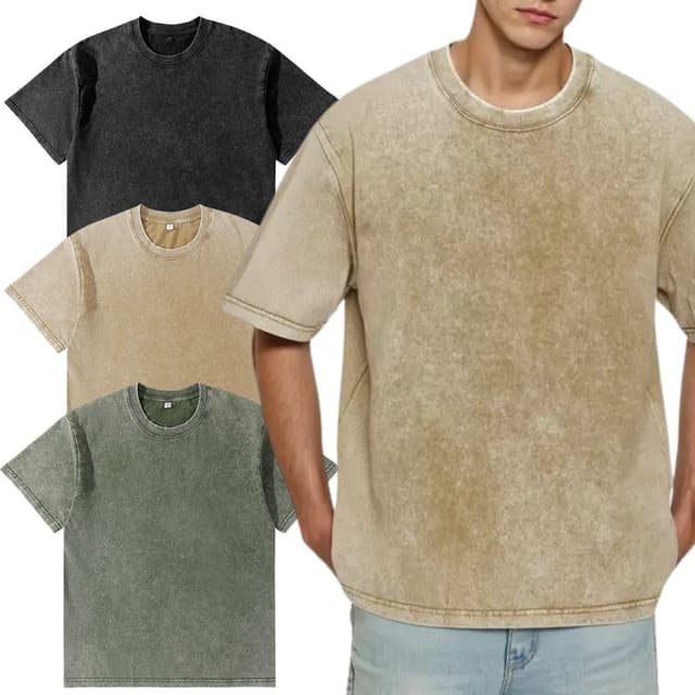 Detalle 2 de Herren Oversized T-Shirt 3er Pack aus Baumwolle – Basic, retro gewaschen & lässig für jeden Tag