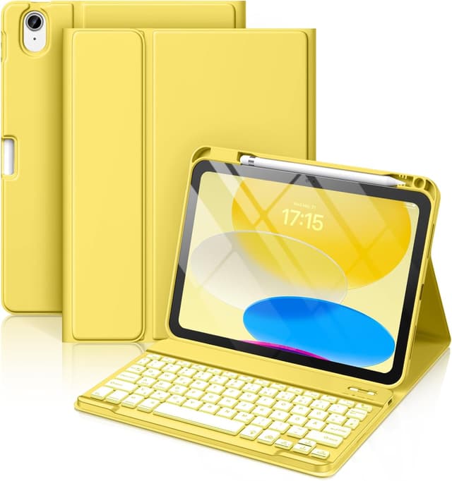 Detalle de Vobafe Hülle mit beleuchteter abnehmbarer Tastatur für iPad A16 (11/10.9 Zoll, 2025/2022) – 7 Farben, magnetisch, mit Stifthalter