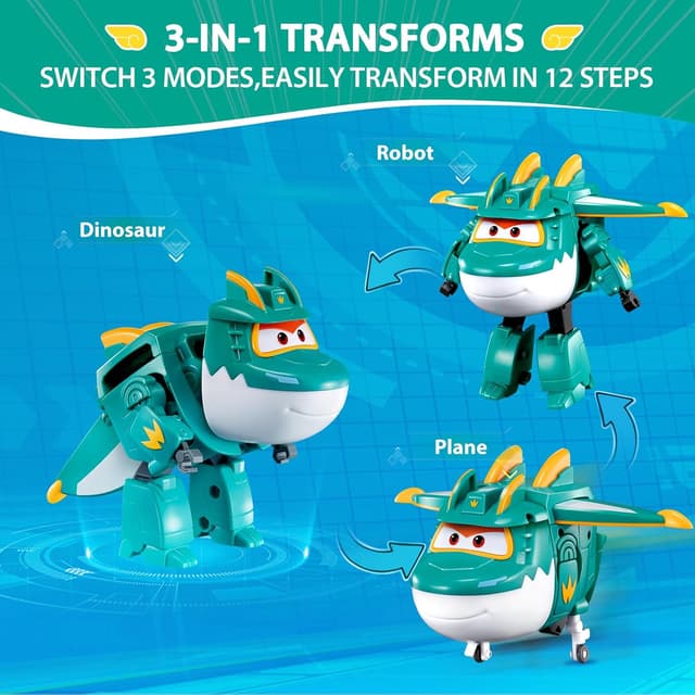 Detalle de Super Wings Dinosaurier 2er-Set Tino & Sally (12,7 cm) – 2-in-1 Actionfigur zum Verwandeln ab 3 Jahren, grün & lila