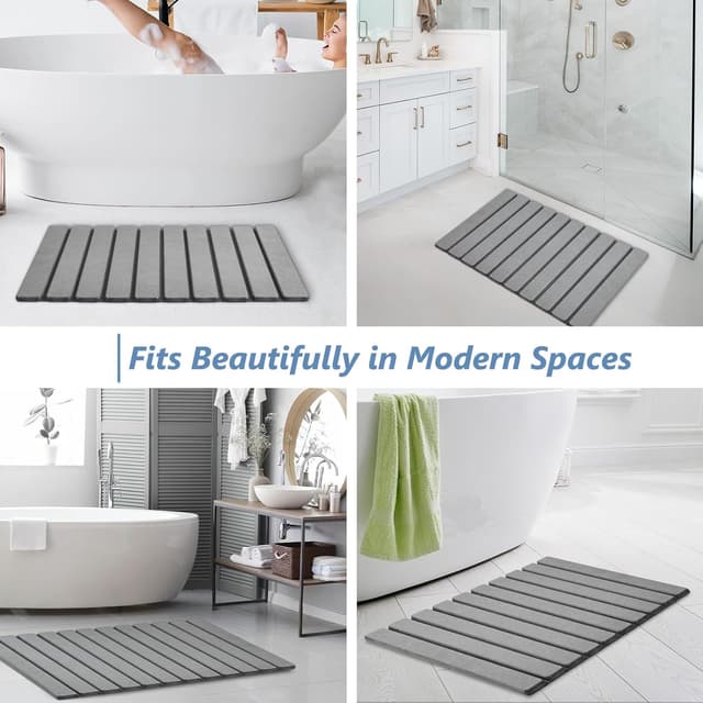 Detalle 2 de AWW Foldable Stone Bath Mat (Diatomaceous Earth) — Quick-Drying, Non-Slip, Easy-Clean Grey