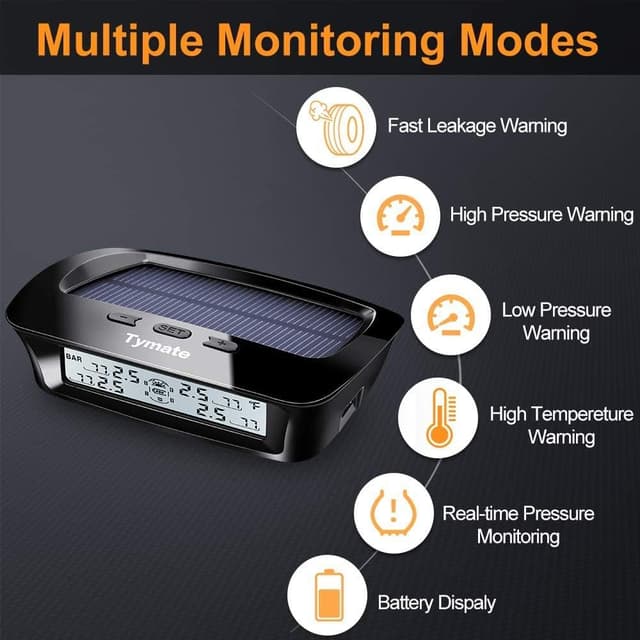 Detalle de Tymate RV Tire Pressure Monitoring System (M12-3) with Solar Charge, 4 Sensors, LCD Display