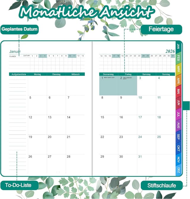 Thumbnail 4 de Wochenkalender A5 mit Monatsübersicht 📒