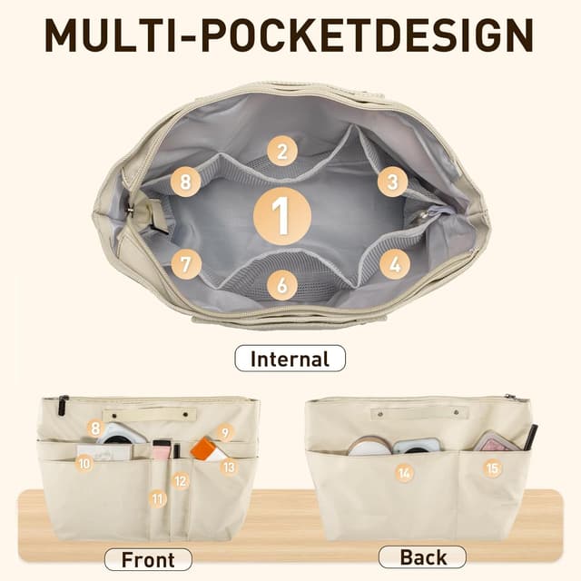 Detalle de HYEPNED Bag Organiser Insert for Longchamp Le Pliage Large tote with zipper and 15 pockets