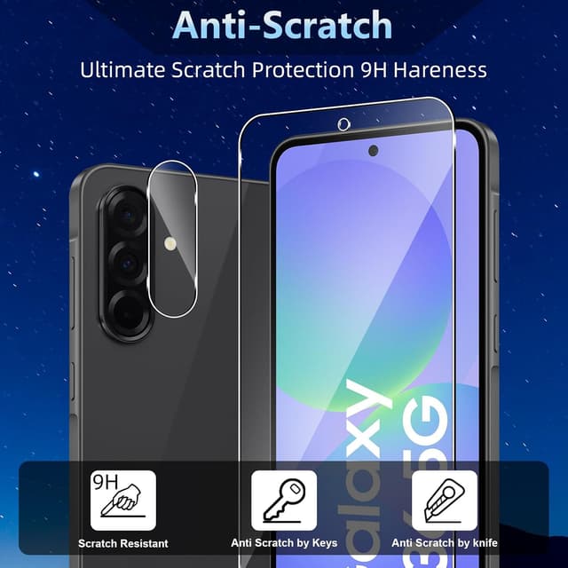 Detalle de Datree 3er-Set Panzerglas fürs Display & 3er-Schutz für Kameralinsen (9H, bläschenfrei) für Samsung Galaxy A36 / A36 5G