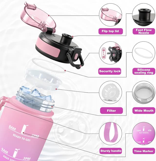 Detalle de JAPORIA gourde sport 1 L avec marqueur de temps et filtre