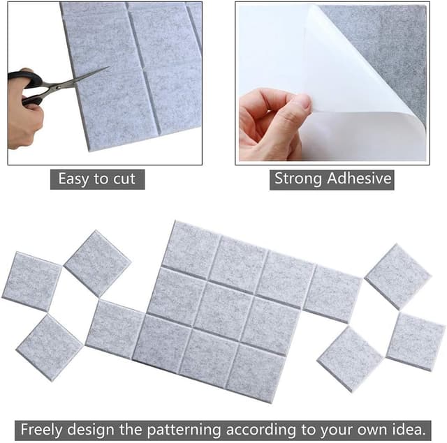 Detalle 2 de Uoisaiko Cork Wall Board 30 x 30 cm with 6 Adhesive Felt Panels and 30 Push Pins (Light Grey)