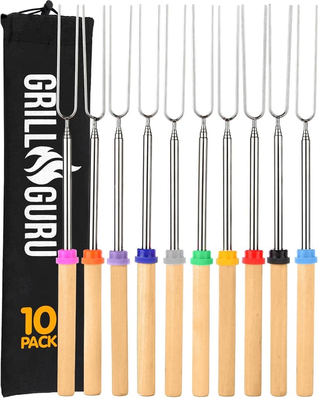 Detalle de Grill Guru S’mores Sticks for Fire Pit (32 in, 10-Pack) Stainless Forks for Outdoor Roasting