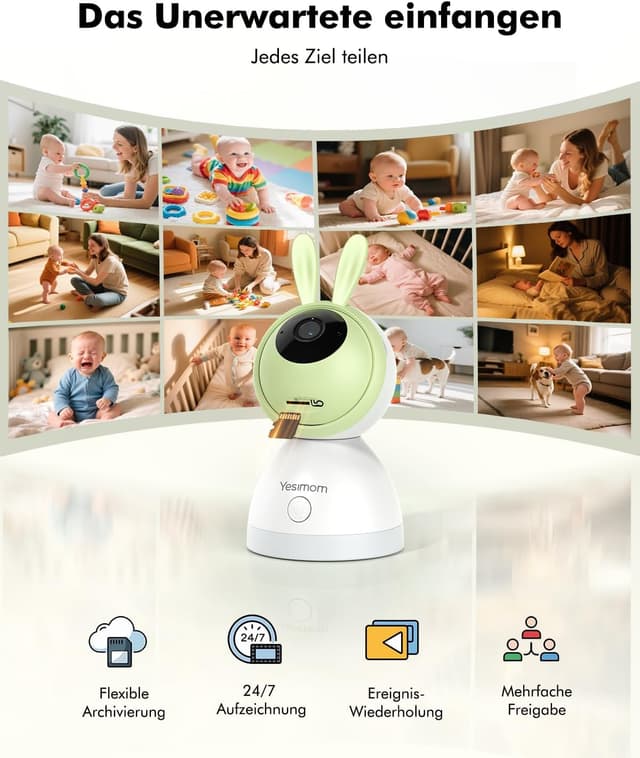 Thumbnail 6 de YESIMOM Babyphone mit Kamera 1080P HD, PTZ 360° und App (WLAN, IR-Nachtsicht, 4x Zoom)