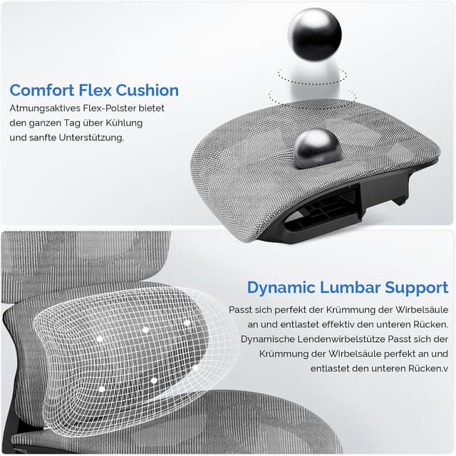 Detalle 1 de Bürostuhl mit Fußstütze und 4D Armlehnen