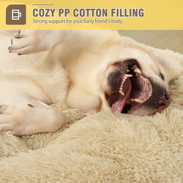 Detalle de KSIIA Extra Large Calming Dog Crate Bed (XL) – Fluffy Washable Mattress, Anti-Skid Base, Beige 105x70cm