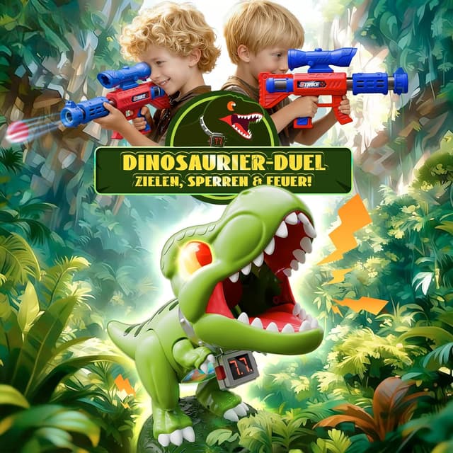 Detalle de Dinosaurier Schießspielzeug für Kinder (ab 3 Jahren) mit 2 Luftpumpen-Blastern, LED, Schaumball und Sound/Brüllen