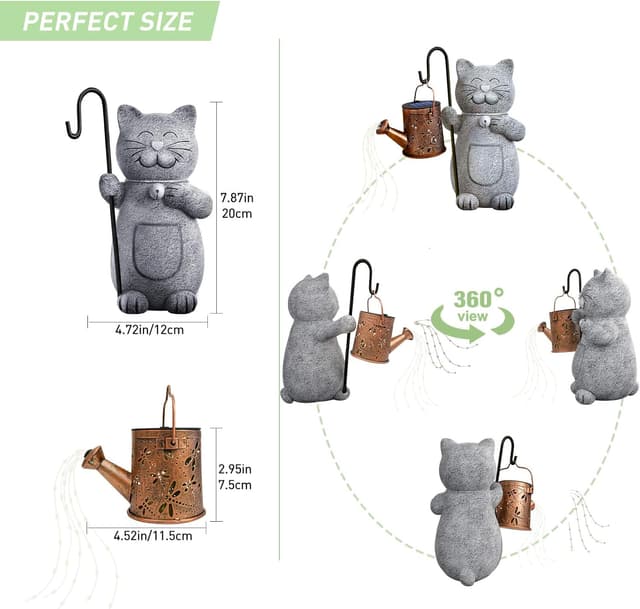 Thumbnail 2 de Hinshark Cat Garden Ornament with Solar Lantern