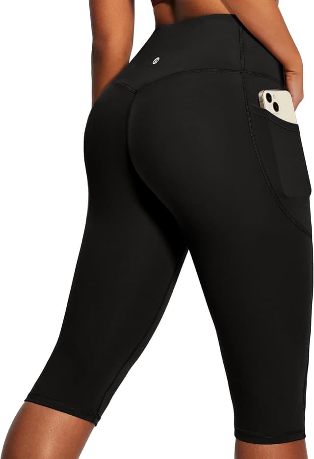 Detalle de Heathyoga Capri Leggings with Pockets for Women (Tummy Control, Knee-Length)