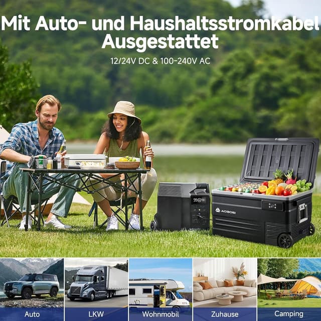 Detalle de AAOBOSI 74L Kompressor-Kühlbox mit APP und LED – bis -20 °C bis 20 °C, 12/24V und 100–240V