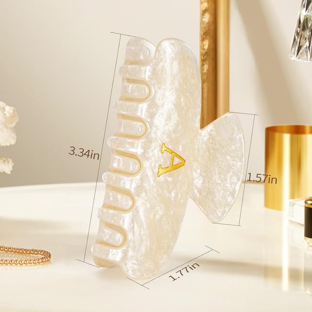 Detalle de Fycert Glitter & Acrylic Monogram Hair Claw Clips for Women (Gold, M)