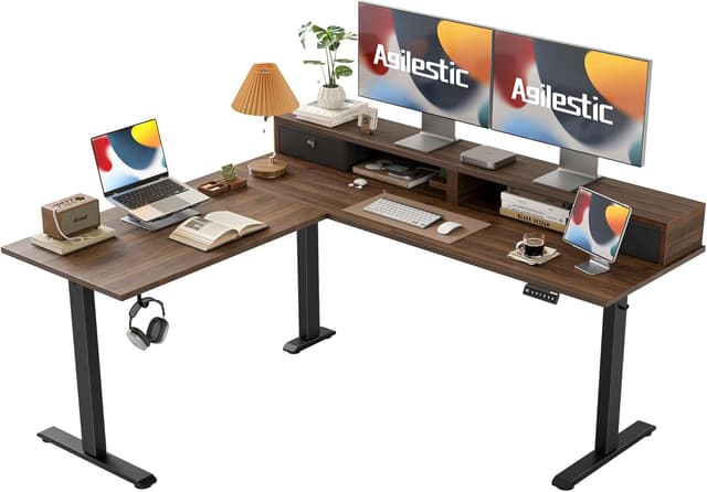 Imagen de Agilestic 63 x 55 INCH L-Shaped Electric Standing Desk with 2 Drawers en OfertitasTOP