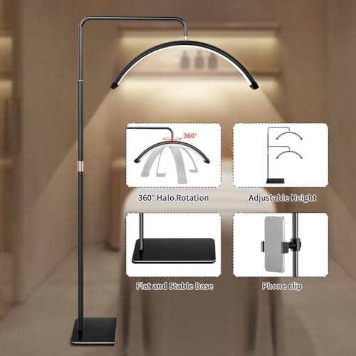 Thumbnail 6 de Stjiatu lámpara para extensiones de pestañas con soporte para teléfono, anillo LED de luz fría y cálida y altura ajustable