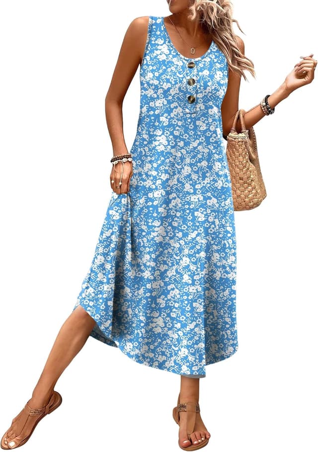 Detalle 1 de WIHOLL Button-Front Sleeveless Midi Dress for Women (Summer 2026) with Pockets