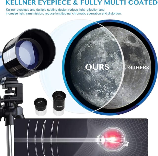 Detalle de AOMEKIE telescopio astronomico 70 mm con lunghezza focale 400 mm, oculari K6/K25 e supporto telefono
