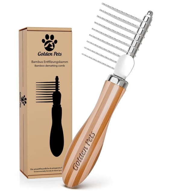 Detalle de Golden Pets Entfilzer Kamm für Hunde & Katzen – mittel bis langhaarig, abgerundete Zinken + E-Book Pflegehandbuch