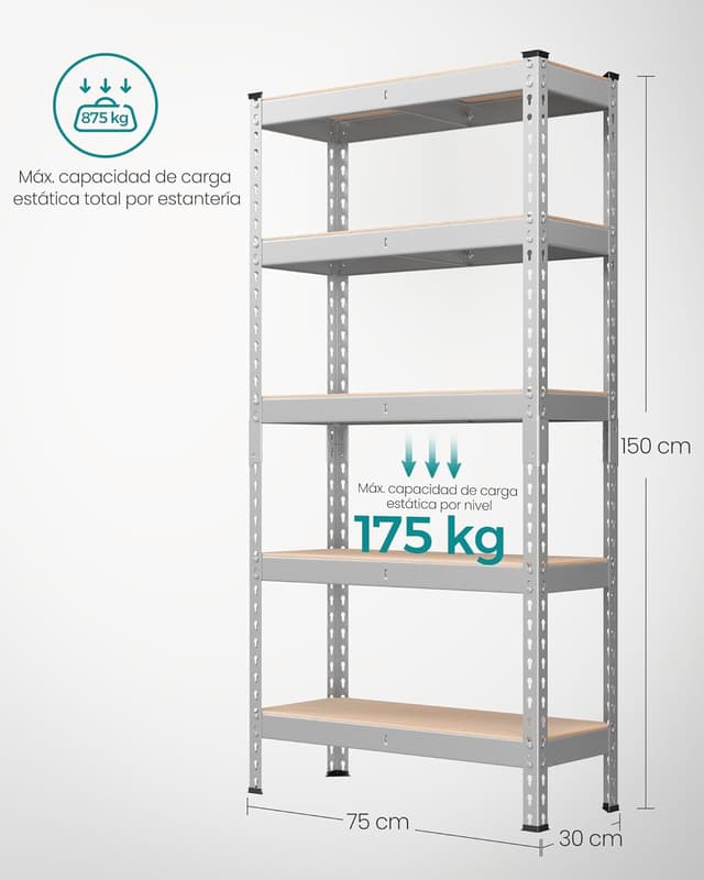 Detalle 1 de SONGMICS Estantería 5 Niveles 875 kg