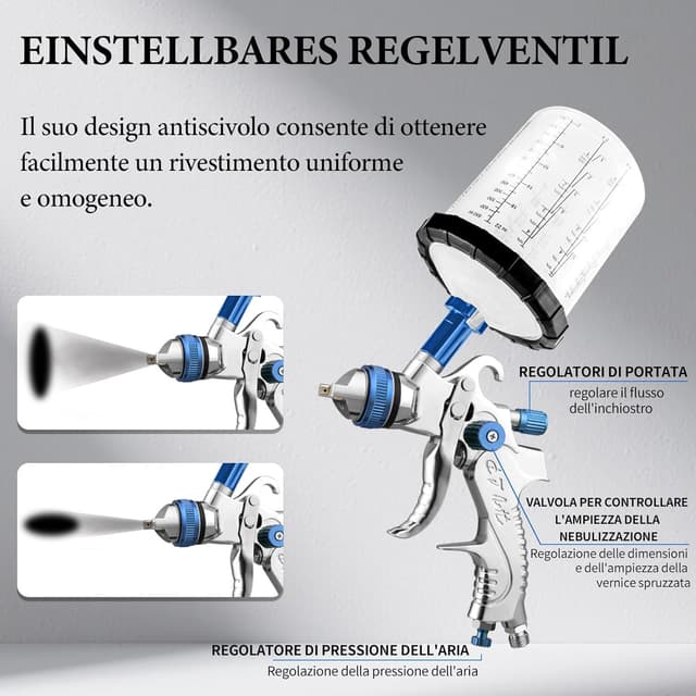 Detalle de BENTOHKLE Pistola a spruzzo HVLP con 10 tazze usa e getta da 650 ml e 4 ugelli (1,4 / 1,7 / 2,0 / 2,5 mm)