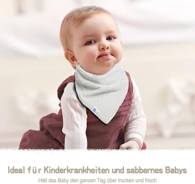 Detalle 2 de Musselin-Dreieckstuch von lulumoon – Sabberlätzchen für Baby mit Saug-Rückseite aus Frottee