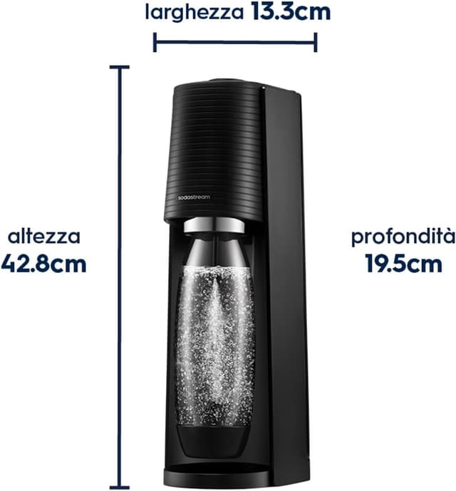 Detalle de SodaStream Gasatore d’acqua Terra Nero con cilindro CO2 Quick-Connect e 3 bottiglie da 1 L