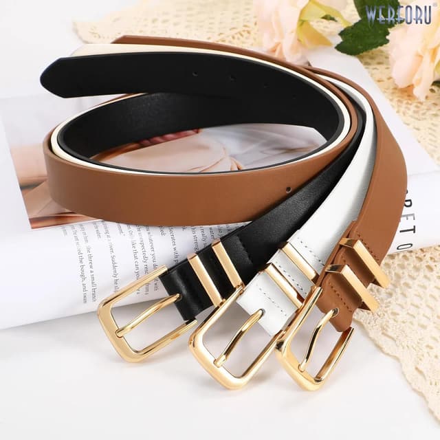 Detalle de WERFORU 3 Pack Women’s Faux Leather Belts with Gold/Silver Buckles for Jeans & Dresses