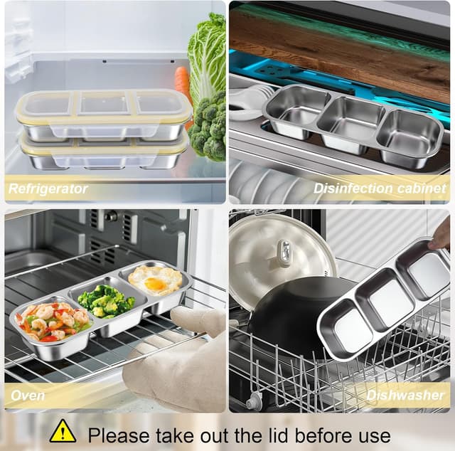 Detalle 2 de lompyeu Snackbox mit Fächern (2er-Set) – Edelstahl-Brotdose für Kinder mit 3 Fächern