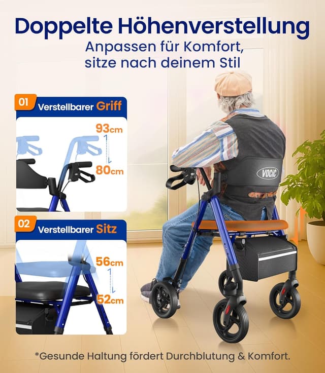 Detalle de VOCIC Rollator faltbar mit Sitz 8,8 kg