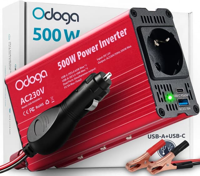 Detalle de Odoga Inversor 12v 220v 500W con USB-C