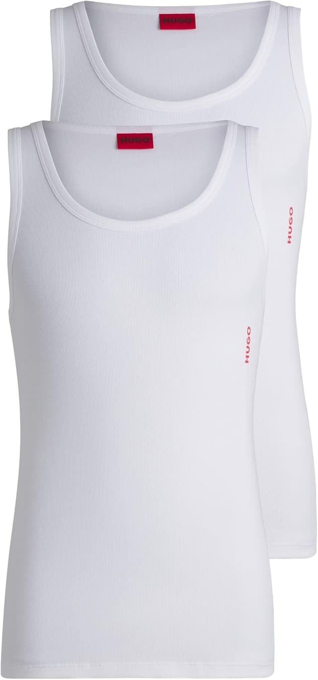 Detalle 2 de HUGO Men’s Tank Top Twin Pack (Two-Pack) in Stretch Cotton with Logos, White (L)