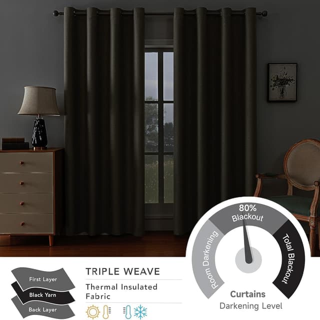 Detalle de Ystyle rideau occultant et isolant effet lin, 2 panneaux 140 x 260 cm, beige