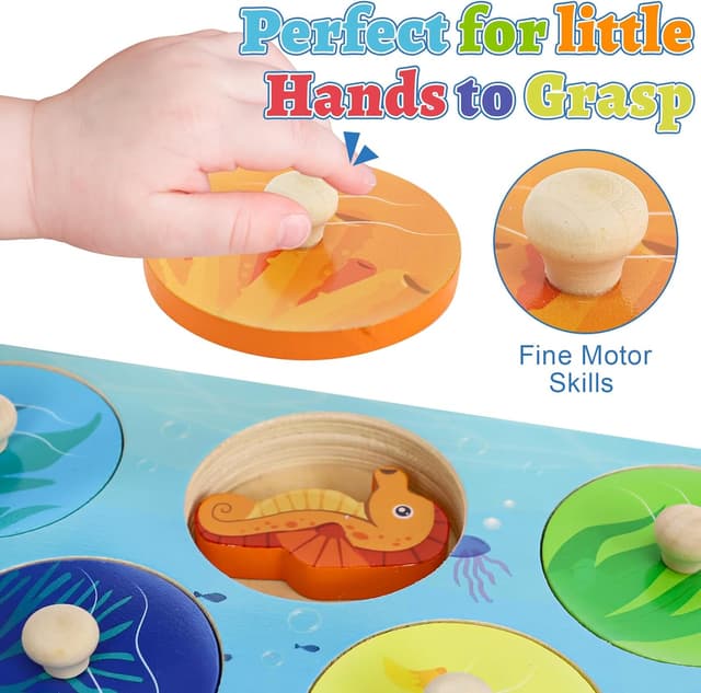 Detalle de LZDMY Wooden Montessori Ocean Puzzles & Sorting Toy (8 sea animals)