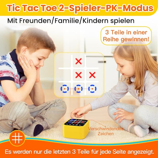 Detalle de Anoawens Wiederaufladbare Tic-Tac-Toe Spielbox (5-in-1) – Handheld Puzzle-Konsole für unterwegs, ab 3 Jahren, gelb
