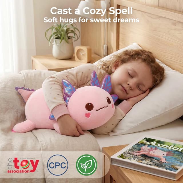 Detalle de Mewaii Süßes Axolotl Plüschtier / Kuschelkissen 33 cm – kawaii Axolotl zum Umarmen und Dekorieren