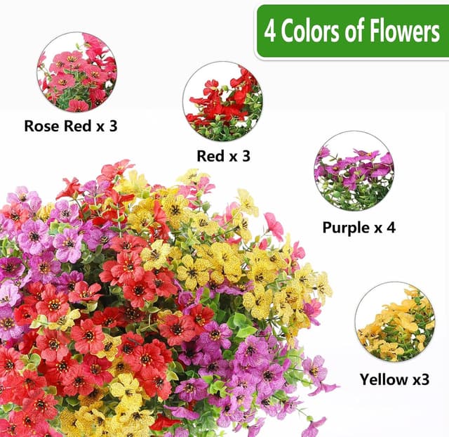 Detalle 2 de LetuoClips 13 Bundles of UV-Resistant Artificial Flowers for Outdoor Spring Porch & Planters