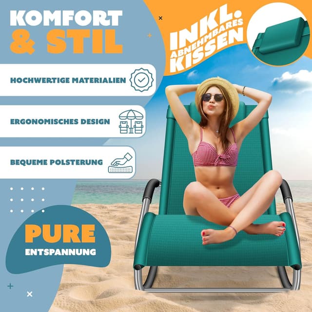 Detalle de KESSER® Sonnenliege Relaxliege Schwungliege – ergonomischer Schaukelsessel für den Garten, Petrolgrün