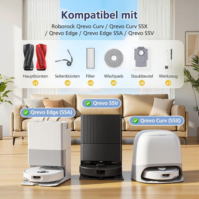 Detalle 2 de Yoneenair Zubehör-Set (26-teilig) für Roborock Qrevo Curv/Qrevo Edge & Qrevo Curv S5X/Qrevo Edge S5V