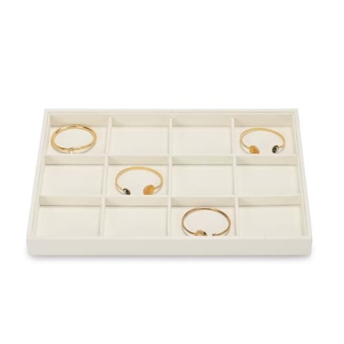 Detalle de Oirlv bandeja organizadora de joyería de microfibra beige con 12 cuadrículas (35 x 24 cm)