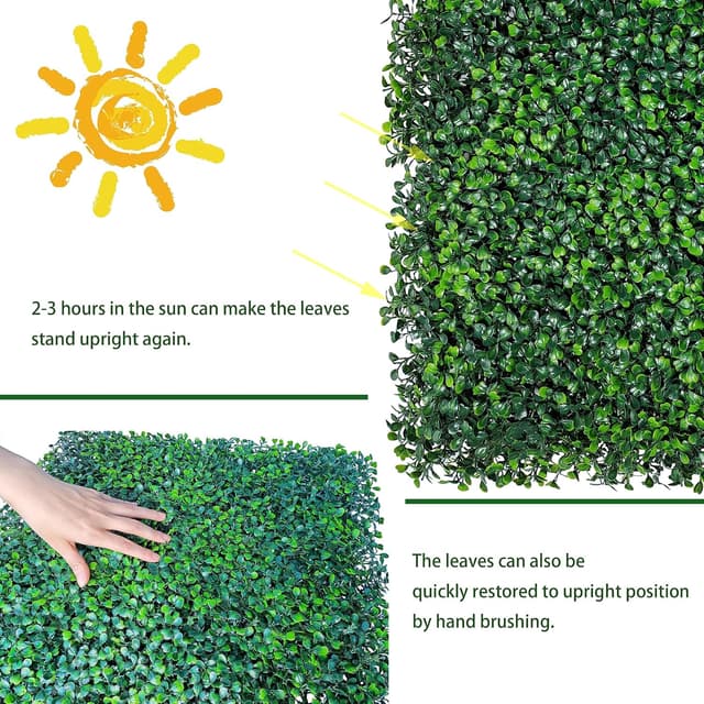 Detalle de ODTORY Artificial Grass Wall Panel Backdrop (Boxwood-style) 10" x 10" — 12-pack for indoor/outdoor greenery decor