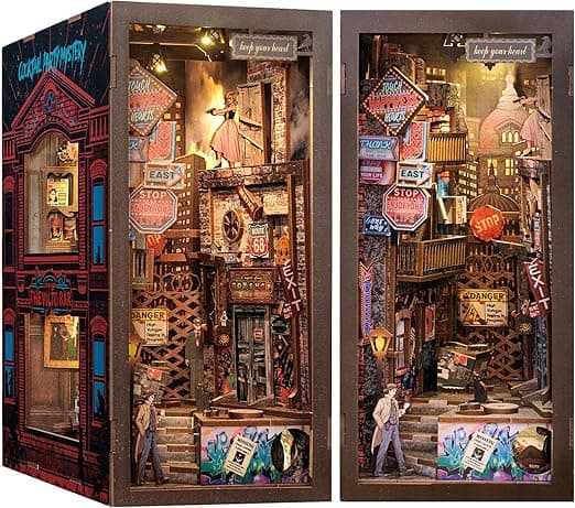 Detalle de Cutebee DIY Book Nook Casa de Muñecas con Luz y Protección