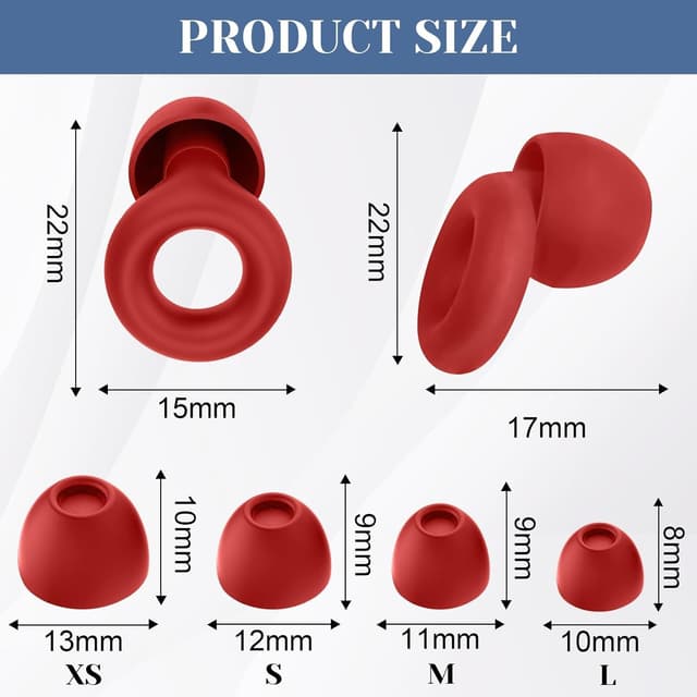 Detalle de 4 tailles Quiet bouchons d’oreille en silicone souple, réutilisables et confortables (rouge)
