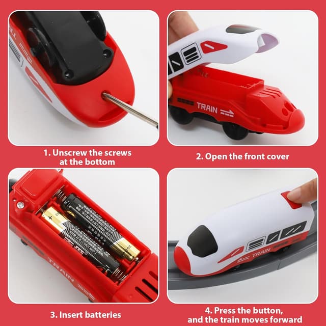 Detalle 2 de XIAPIA 104-piece electric train set with magnetic track pieces, tunnel/bridge and police-theme vehicles (age 3+)