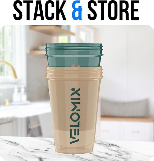 Detalle de VELOMIX 2-Pack Protein Shaker Bottle (up to 600ml) with Wire Mixball