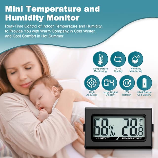 Detalle 2 de QIQIAZI termometro digitale per interni con mini igrometro e schermo LCD