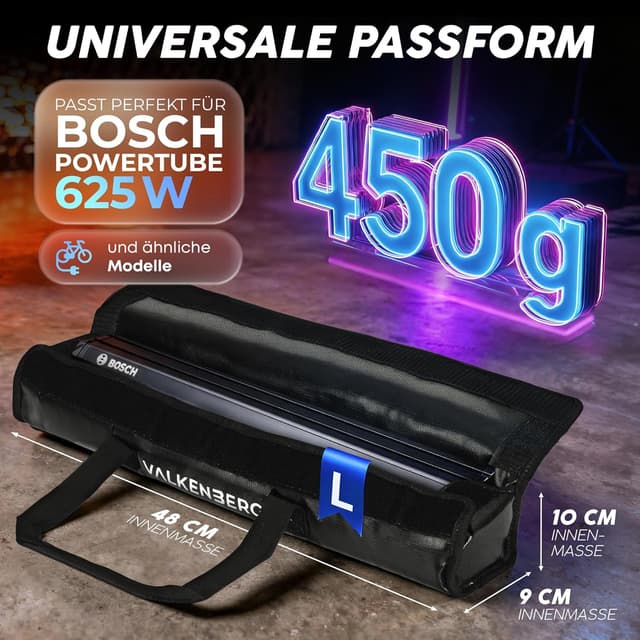 Detalle de VALKENBERG E-Bike Akku Tasche (Größe L) – feuerfeste Akkubox mit Kabeldurchführung & Trageschlaufe