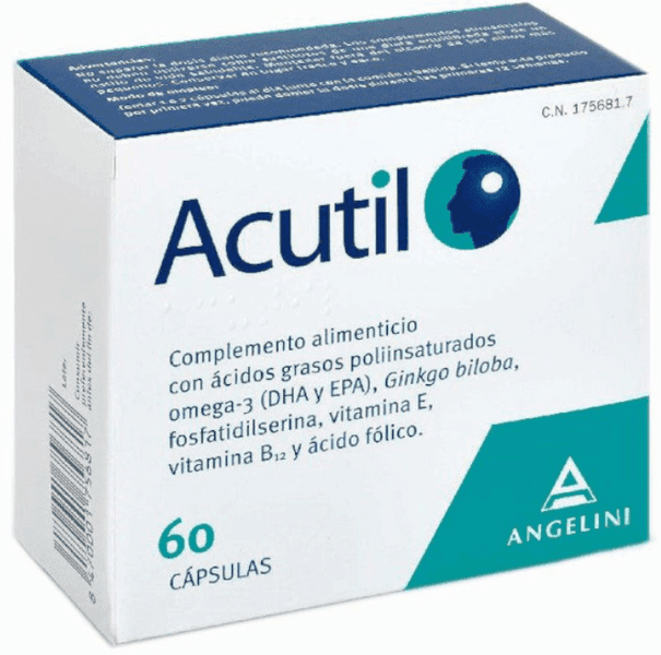 Detalle de Angelini Acutil 60 cápsulas (Omega-3, Ginkgo biloba, fosfatidilserina y vitaminas)